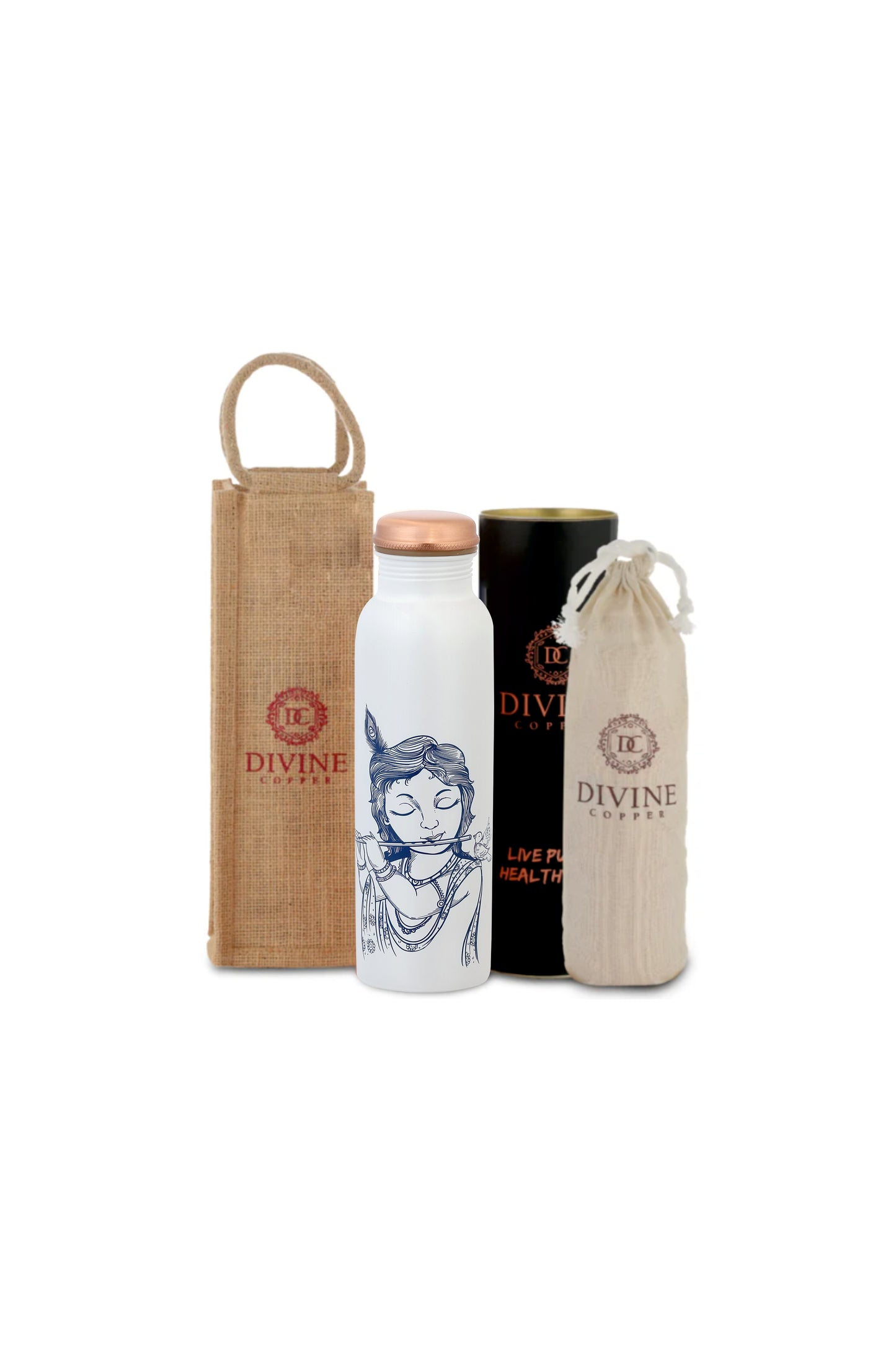 PIE - Krishna With Bansuri Print Pure Copper Bottle