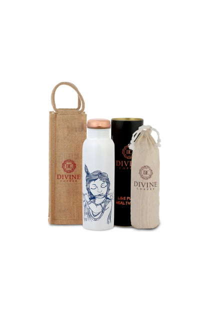PIE - Krishna With Bansuri Print Pure Copper Bottle