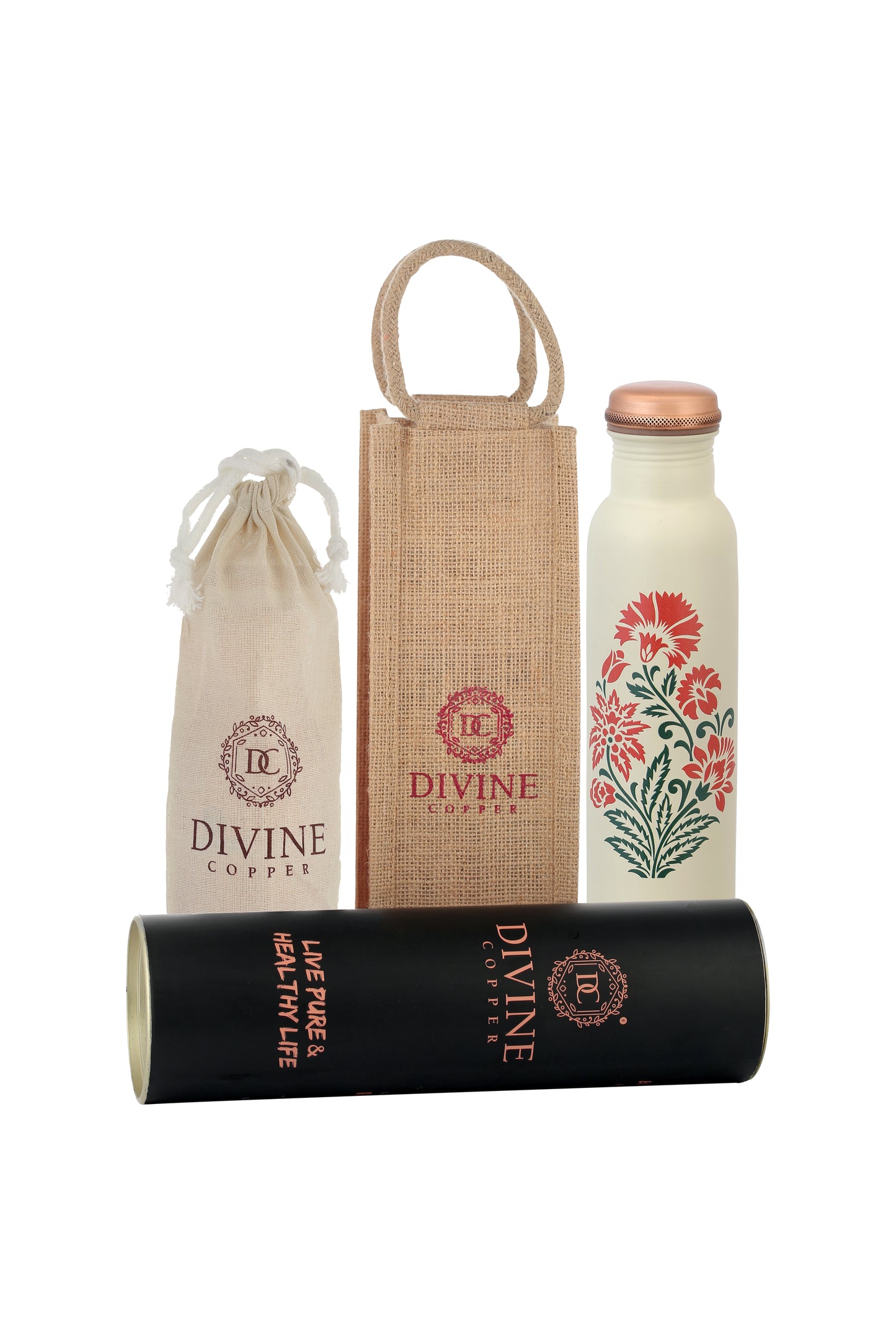 PIE - Sanjhi Flower Print Pure Copper Bottle