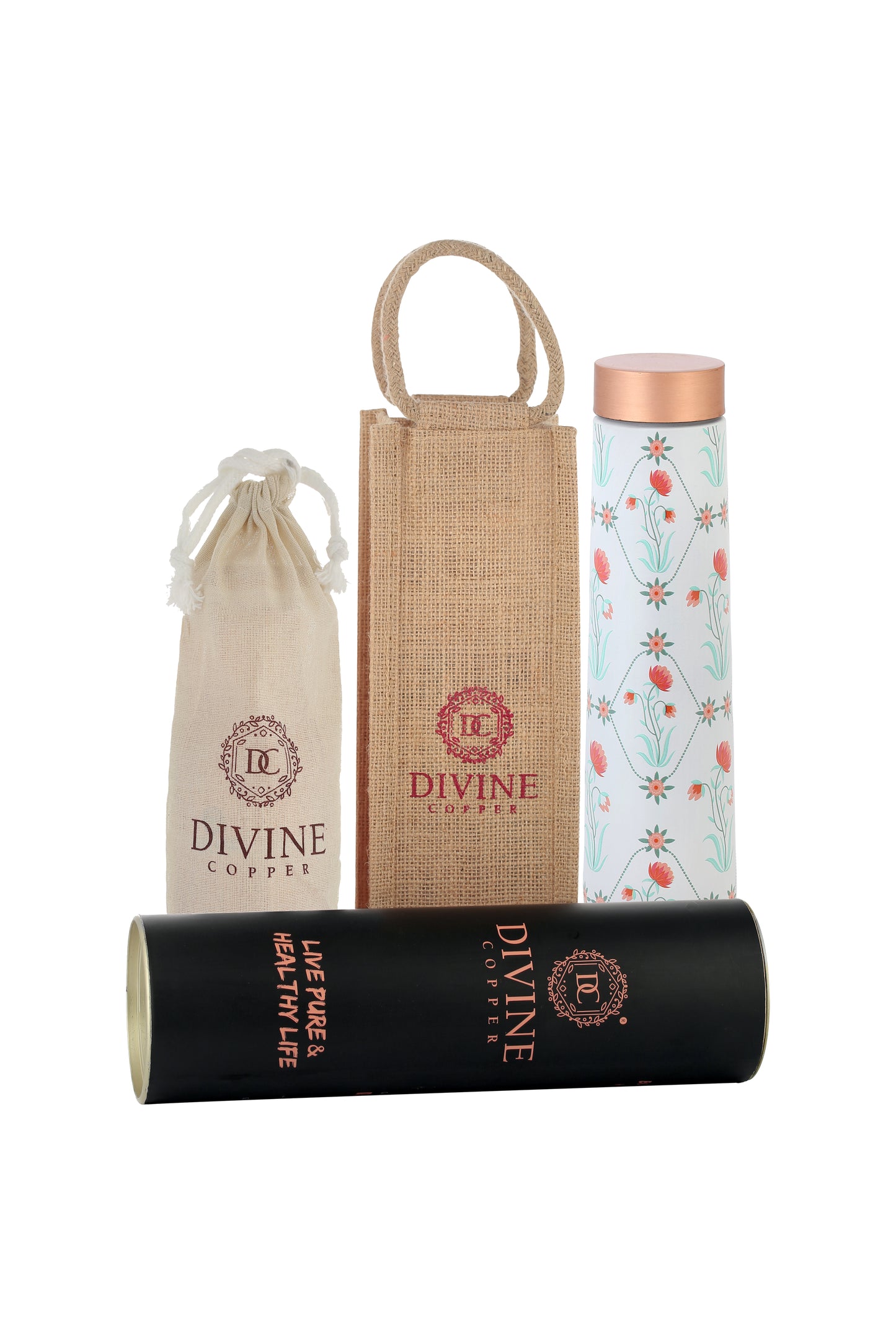 Eclair - Mangolian Flower Pattern Pure Copper Bottle