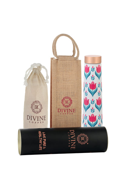 Eclair - Pink Flower Pure Copper Bottle