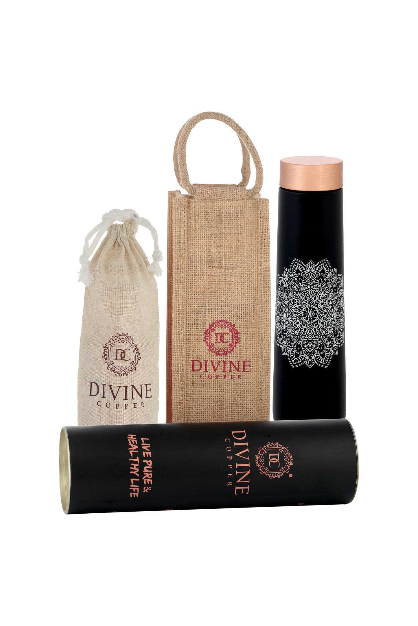 Eclair - Round Mandala Print Pure Copper Bottle