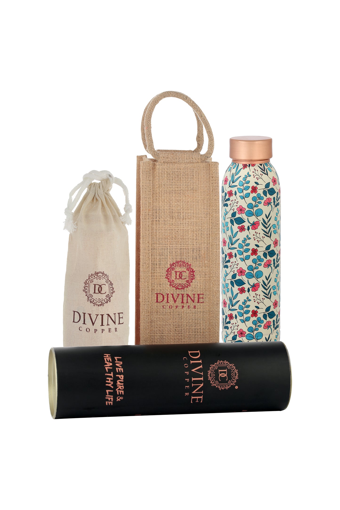 Oreo - Flower with Leafs Print Pure Copper Bottle