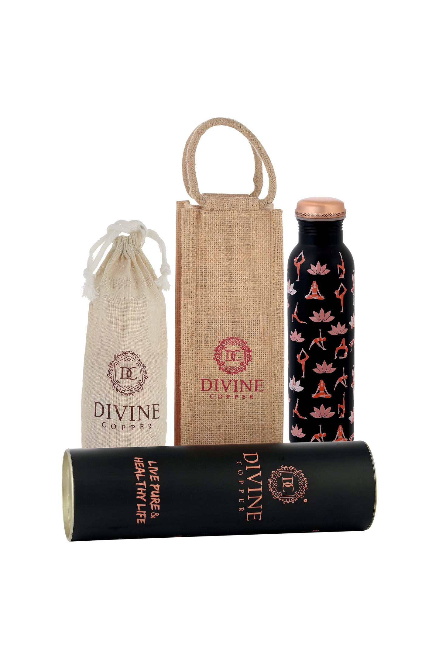 PIE -   Yoga with Pose Print Pure Copper Bottle (Black)