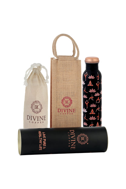 PIE -   Yoga with Pose Print Pure Copper Bottle (Black)