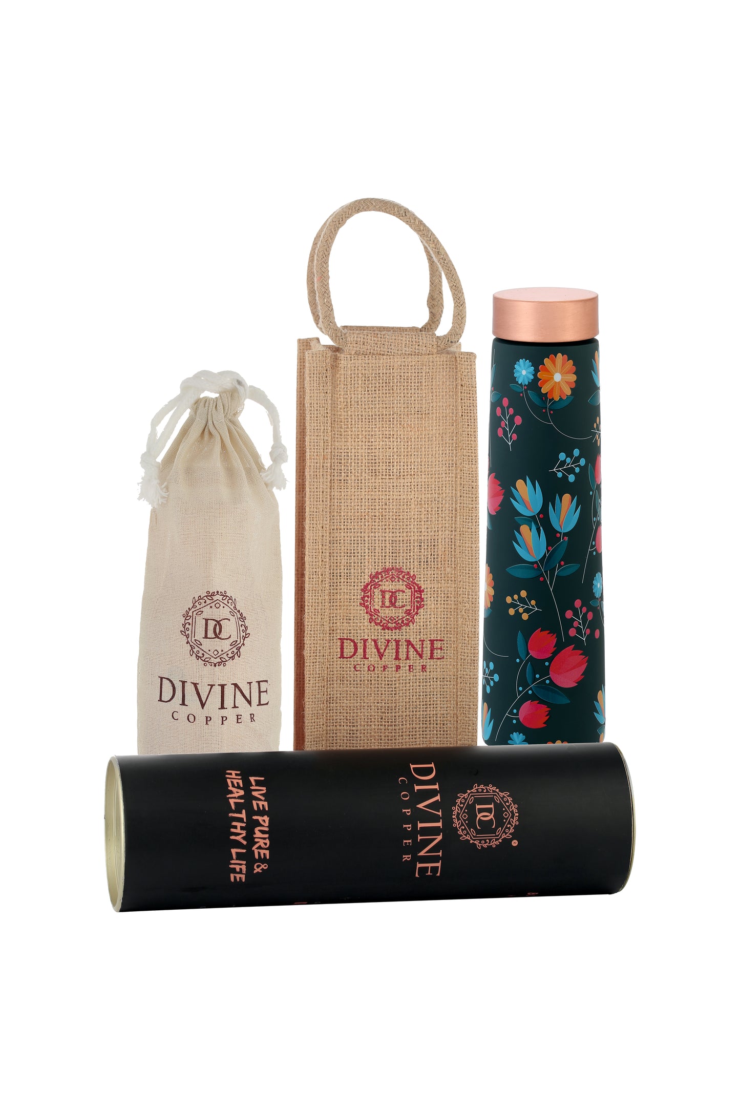 Eclair - Hand Drawn Flower Pattern Pure Copper Bottle