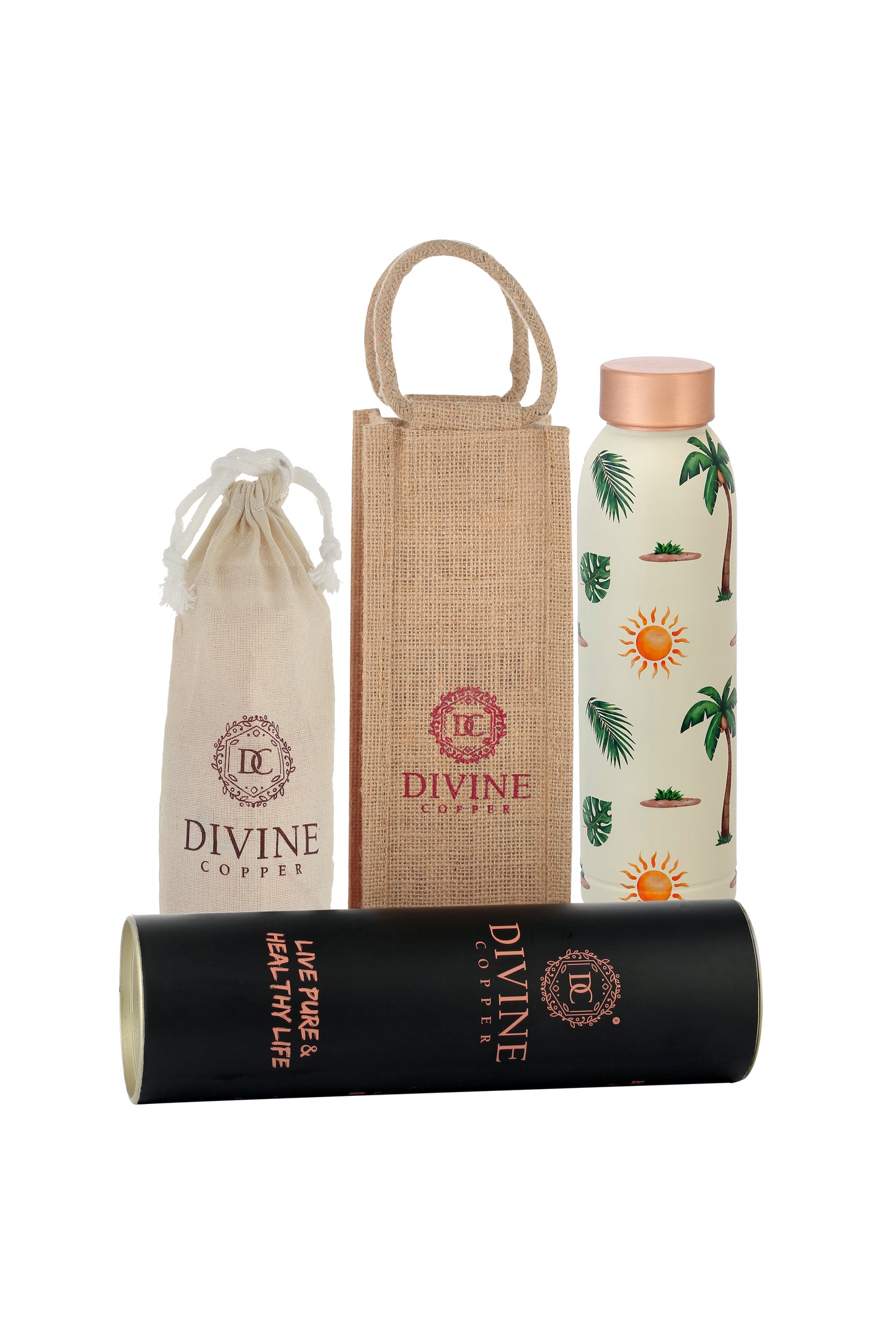 Oreo - Palm Tree With Sun Print Pure Copper Bottle