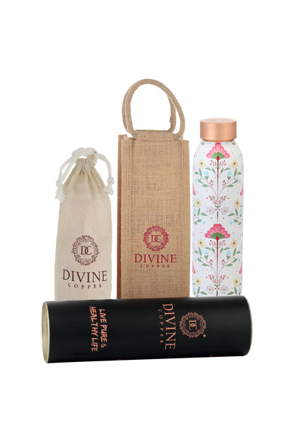 Oreo - Flower with Leafs Print Pure Copper Bottle