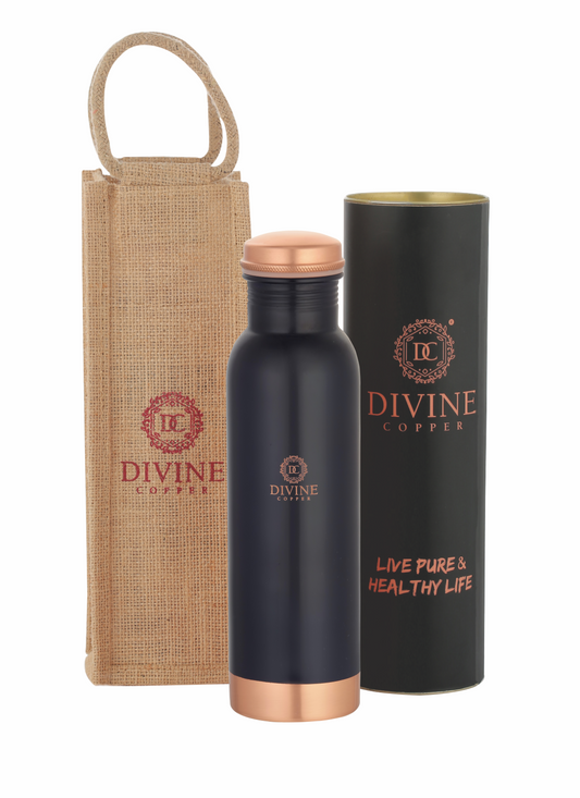 PIE 950ml Pure copper blue color bottle with free Jute carry bag