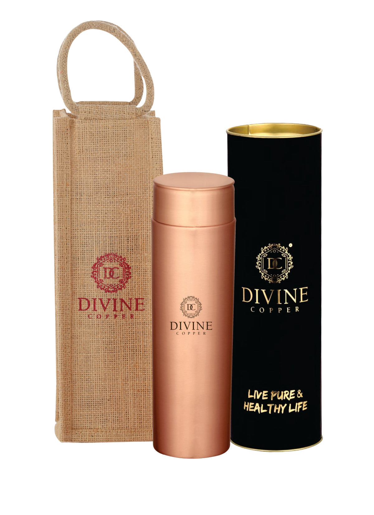 Jelly 1000ml copper water bottle with free jute carry bag