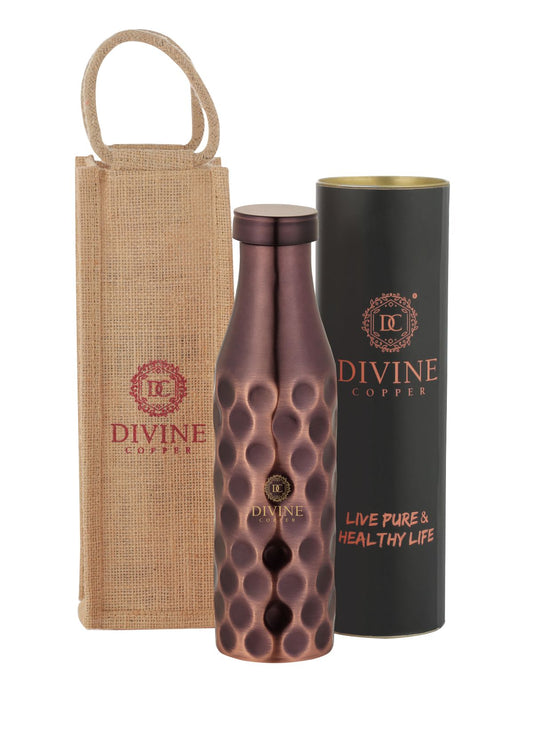 BMC 950ml ANTIQUE Diamond Pure Copper Bottle With Free Jute Carry Bag