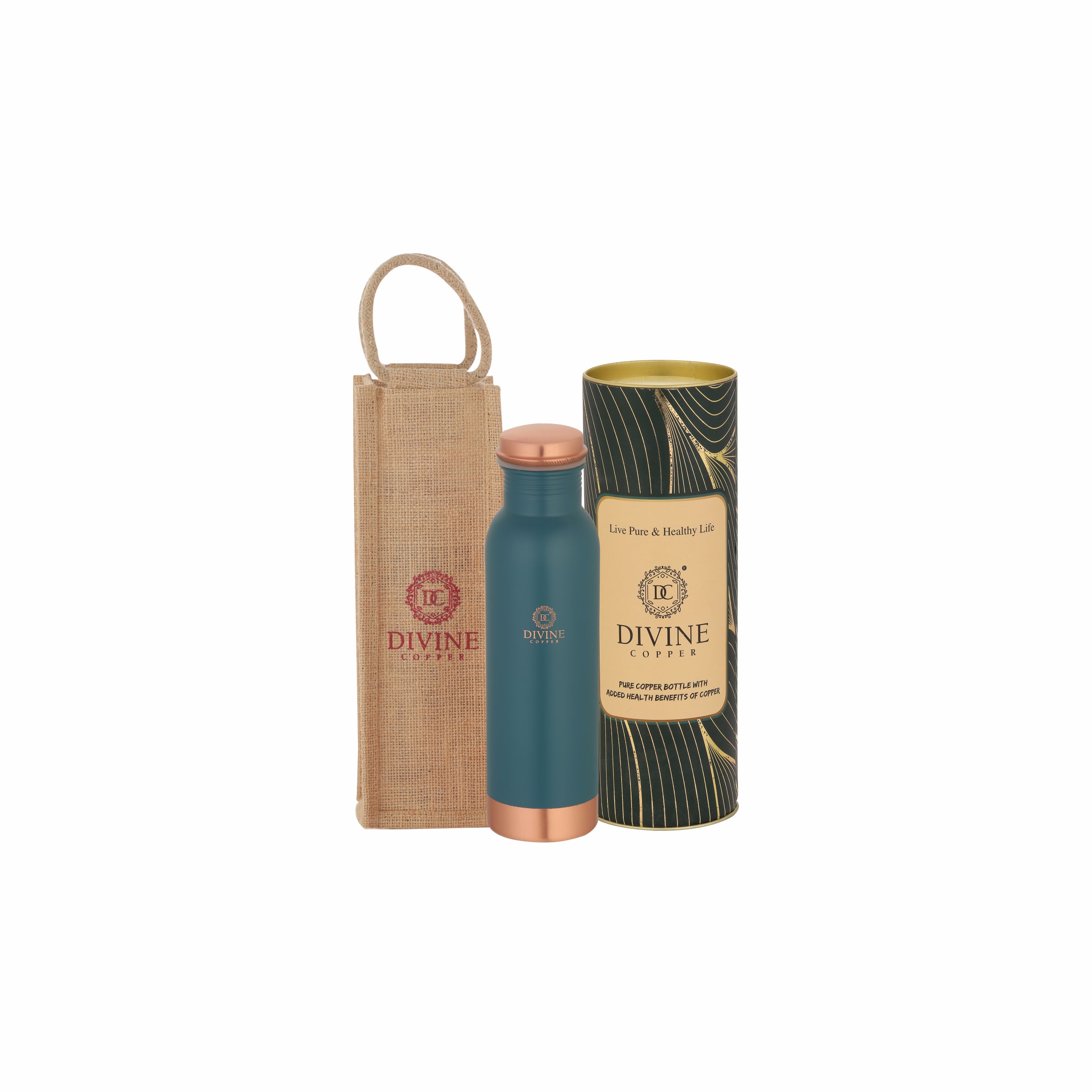 Pie 750ml Green Pure copper bottle with Free Jute carry bag