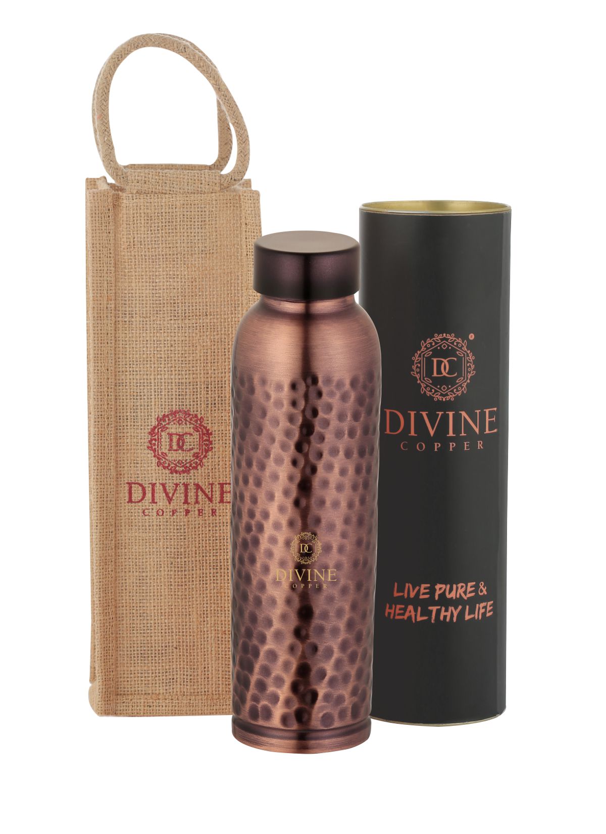 Oreo antique hammered 1000ml Pure copper bottle with Free Jute carry bag