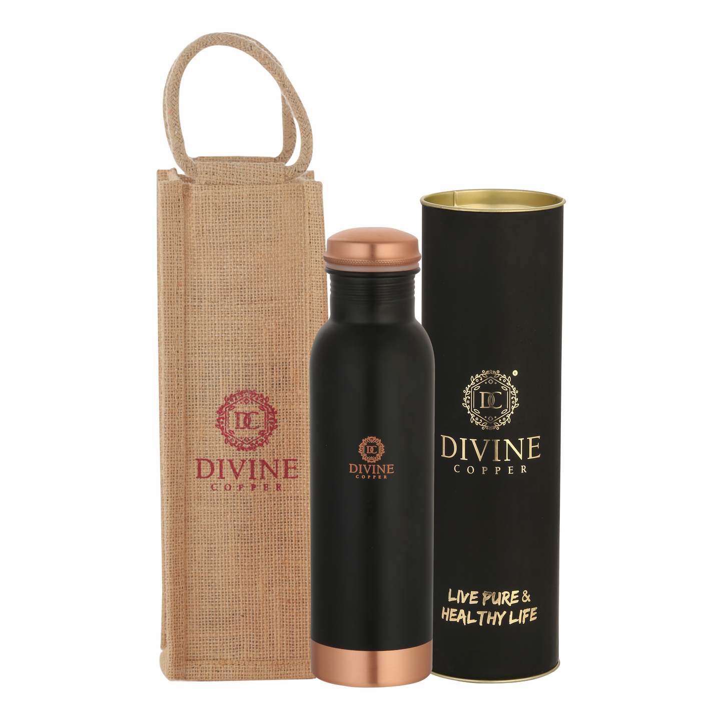 PIE 950ml Pure copper Black color bottle with free Jute carry bag