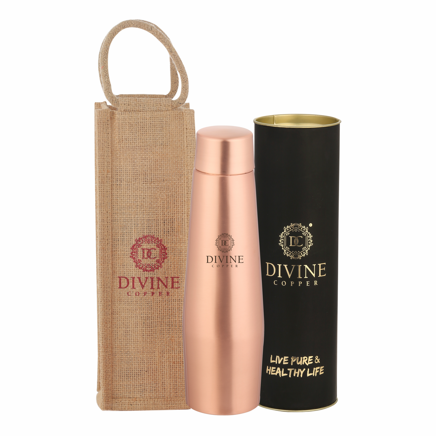 Crown Pure copper bottle 1000ml with  free Jute carry bag