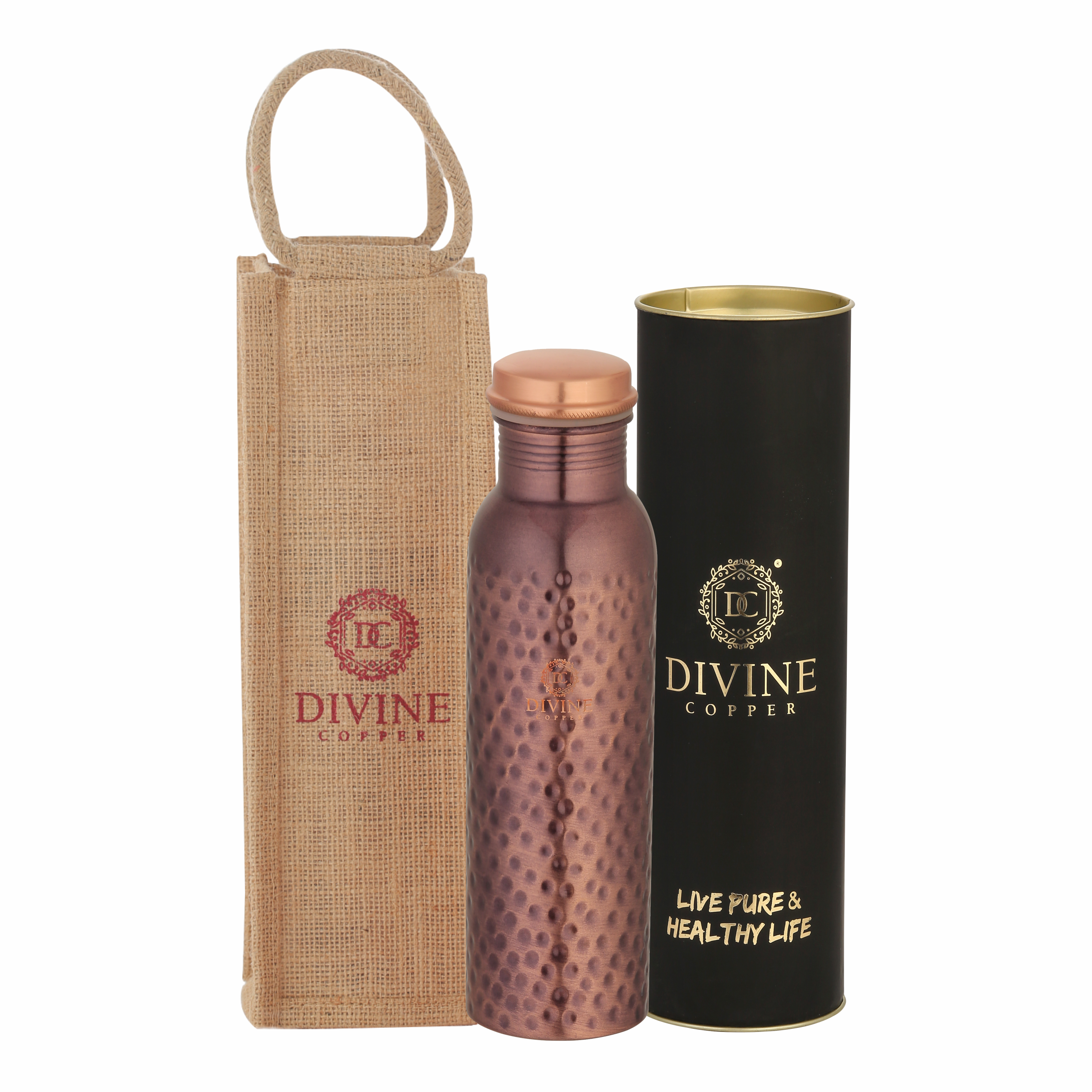 Pie antique hammered 950ml Pure copper bottle with Free Jute carry bag