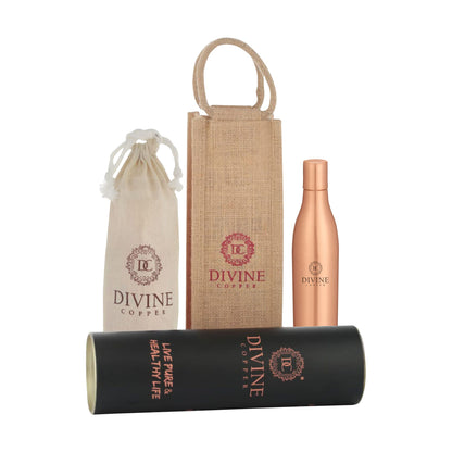 Elegant Pure copper bottle with free Jute bag, cotton bag & tube Packaging