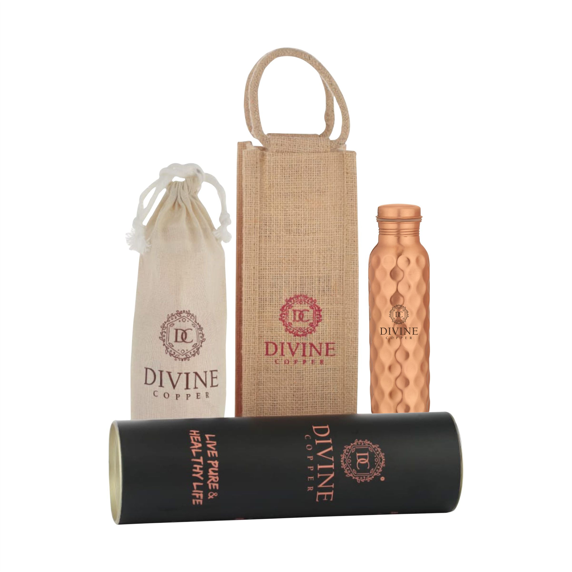 PIE 950ml diamond Pure copper bottle with free Jute carry bag