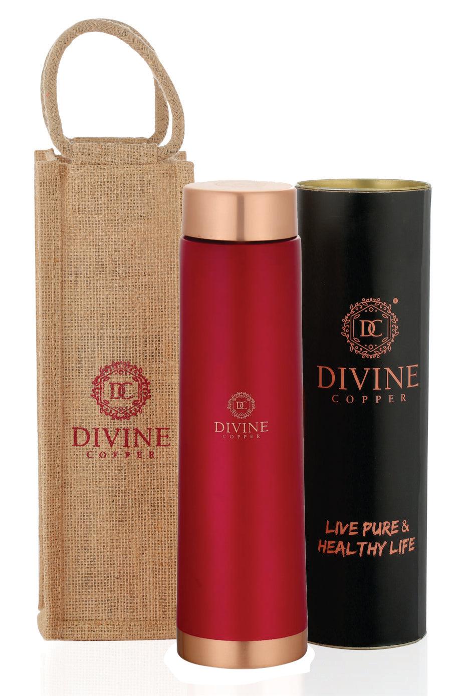 Eclair Red 900 ML Copper bottle with Free Jute carry bag