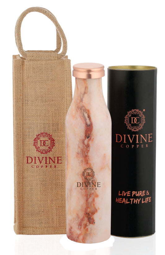Bmc marble print- Pink pure copper bottle with free Jute bag